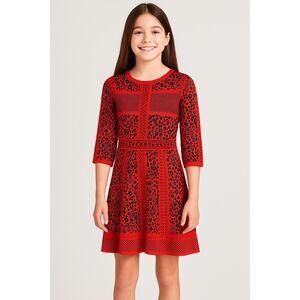 NWT GB Girls Red Leopard Print Knit Dress Sz L (12/14)